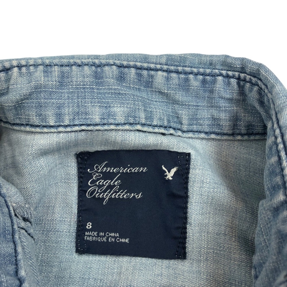 American Eagle Light Wash Denim Pearl Snap Shirt Size 8 Western Cowgirl Rodeo - Picture 7 of 14